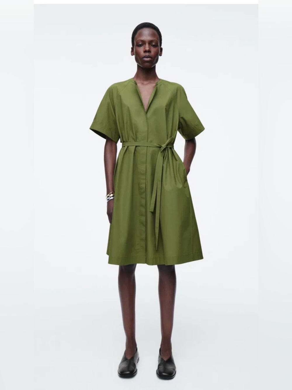 RAGLAN-SLEEVE COTTON MIDI DRESS -
KHAKI| COS